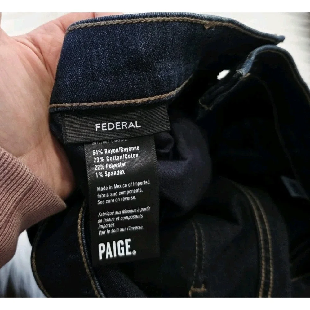 Paige Federal Slim Straight Jeans Men's Size 32 Casual Stretch Dark Blue Denim